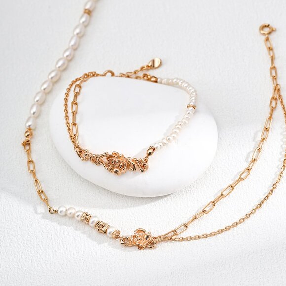 🌹 Artisan Original Design "Thorny Rose" Half Pearl & Half Chain Bracelet | S925 - Picture 4 of 5